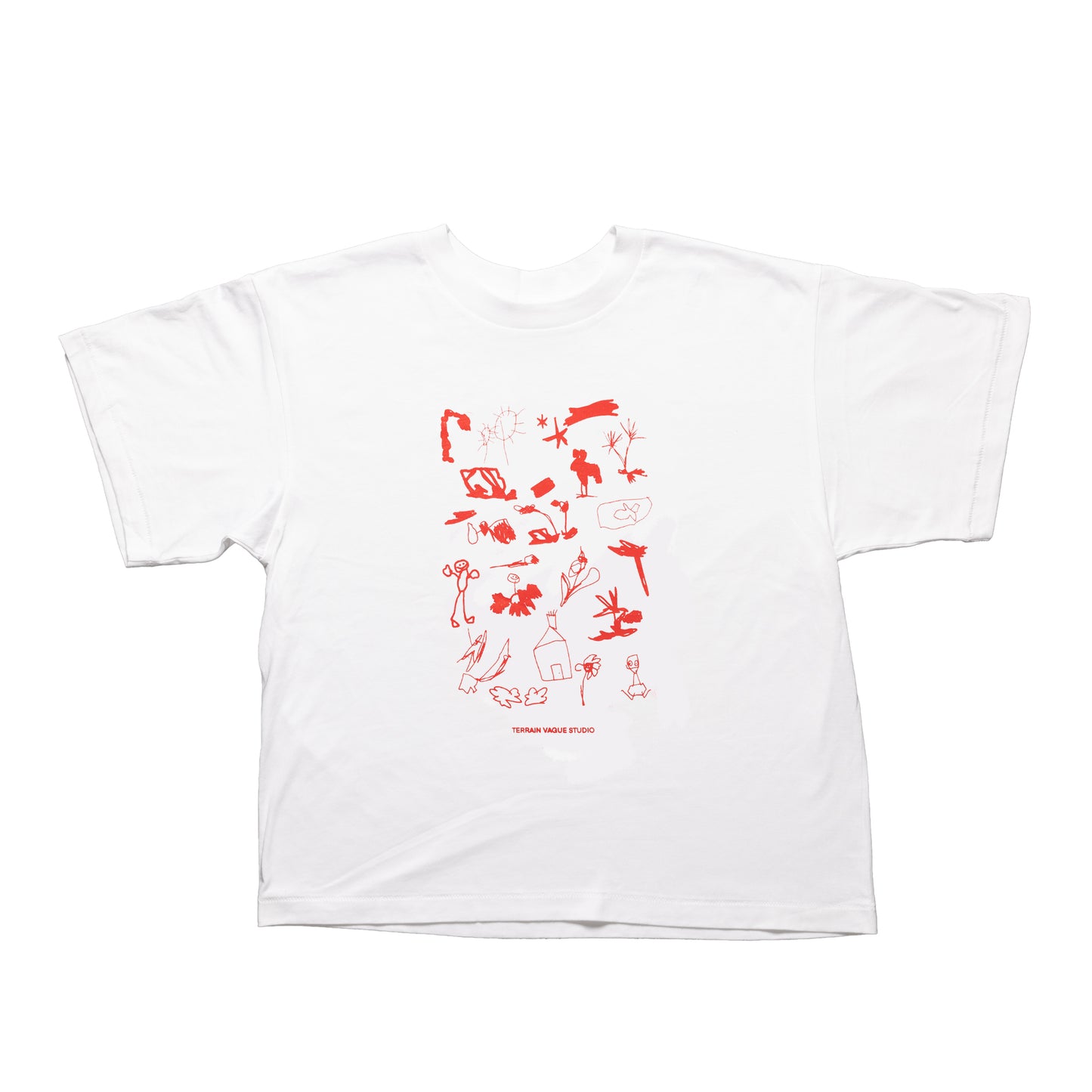 Tee-shirt avec visuel sérigraphié Dessins - Blanc sérigraphie Rouge