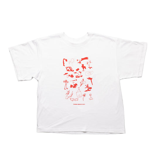 Tee-shirt avec visuel sérigraphié Dessins - Blanc sérigraphie Rouge