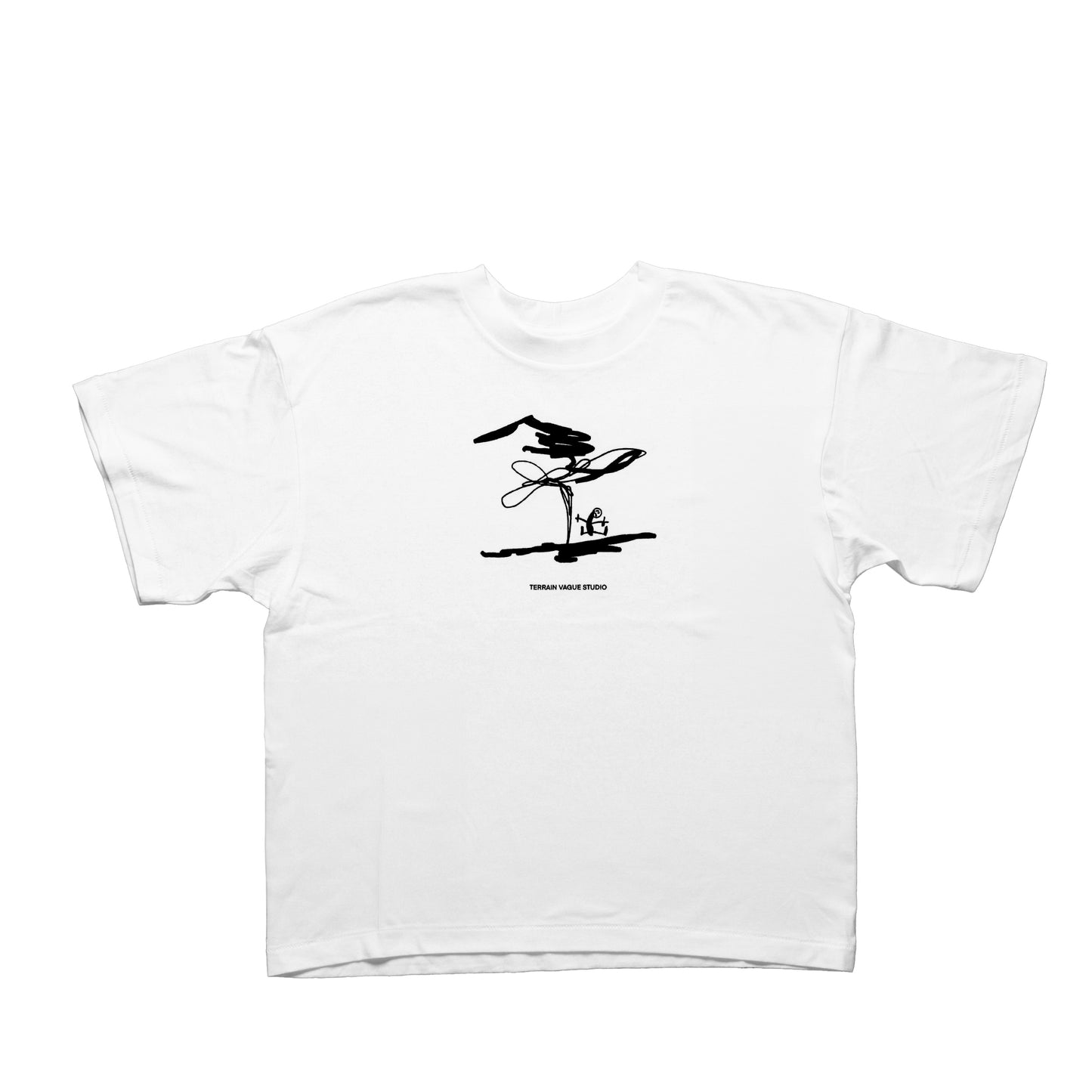 Tee-shirt avec visuel sérigraphié Fleur - Blanc sérigraphie Noire