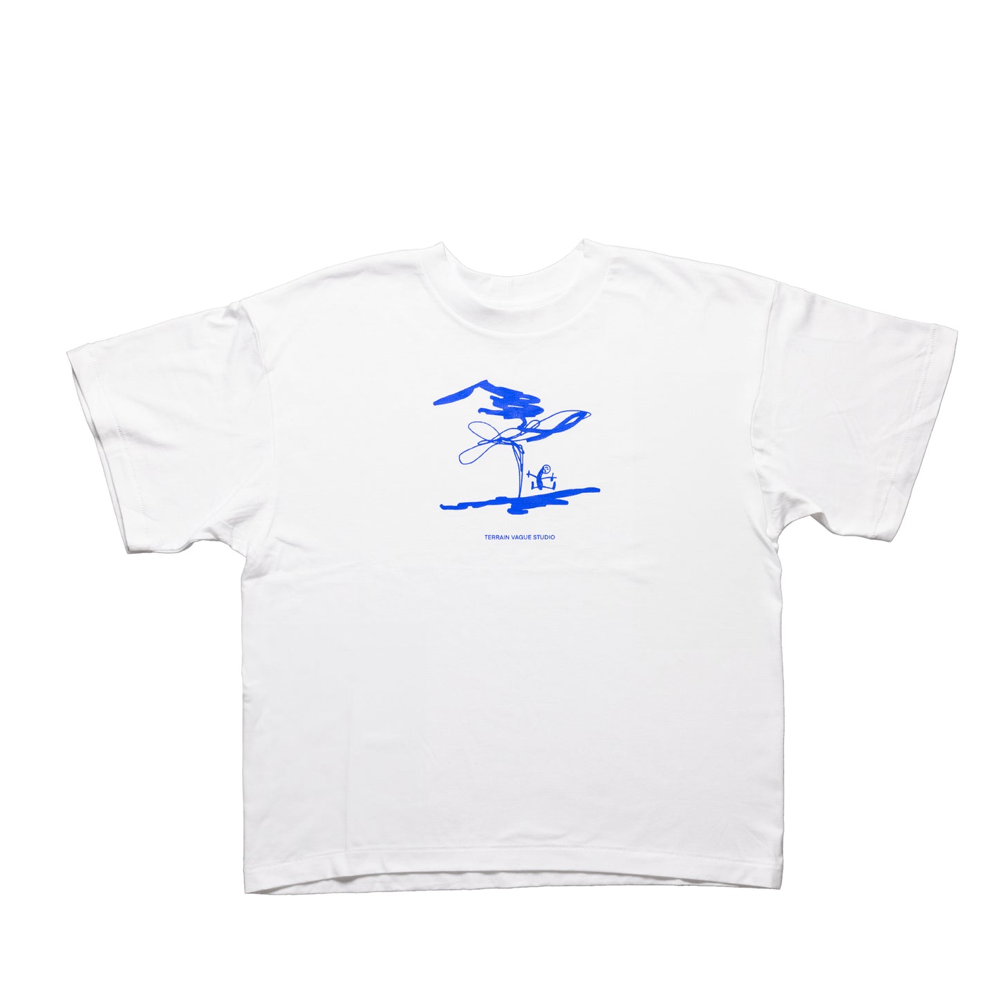 Tee-shirt avec visuel sérigraphié Fleur - Blanc sérigraphie Bleue