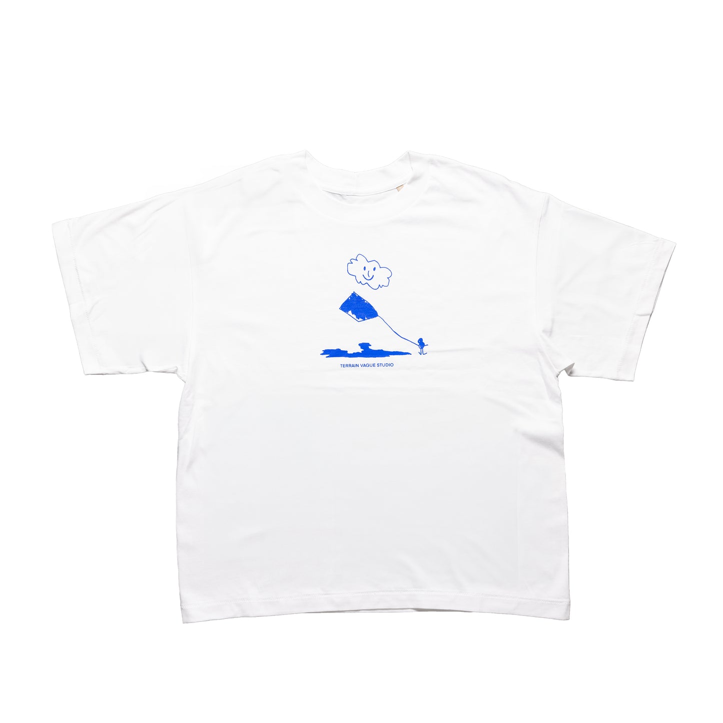 Tee-shirt avec visuel sérigraphié Nuage - Blanc sérigraphie Bleue