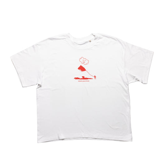 Tee-shirt avec visuel sérigraphié Nuage - Blanc sérigraphie Rouge