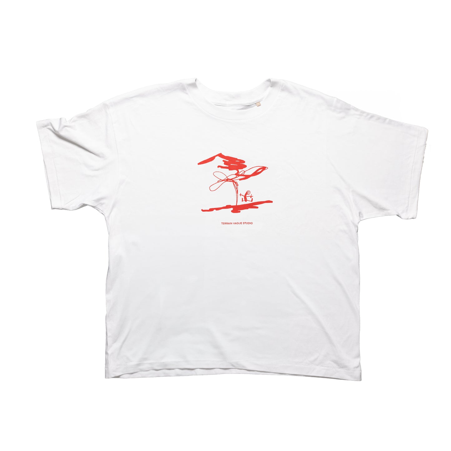 Tee-shirt avec visuel sérigraphié Fleur - Blanc sérigraphie Rouge